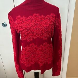Elegant Red Lace Turtleneck Sweater